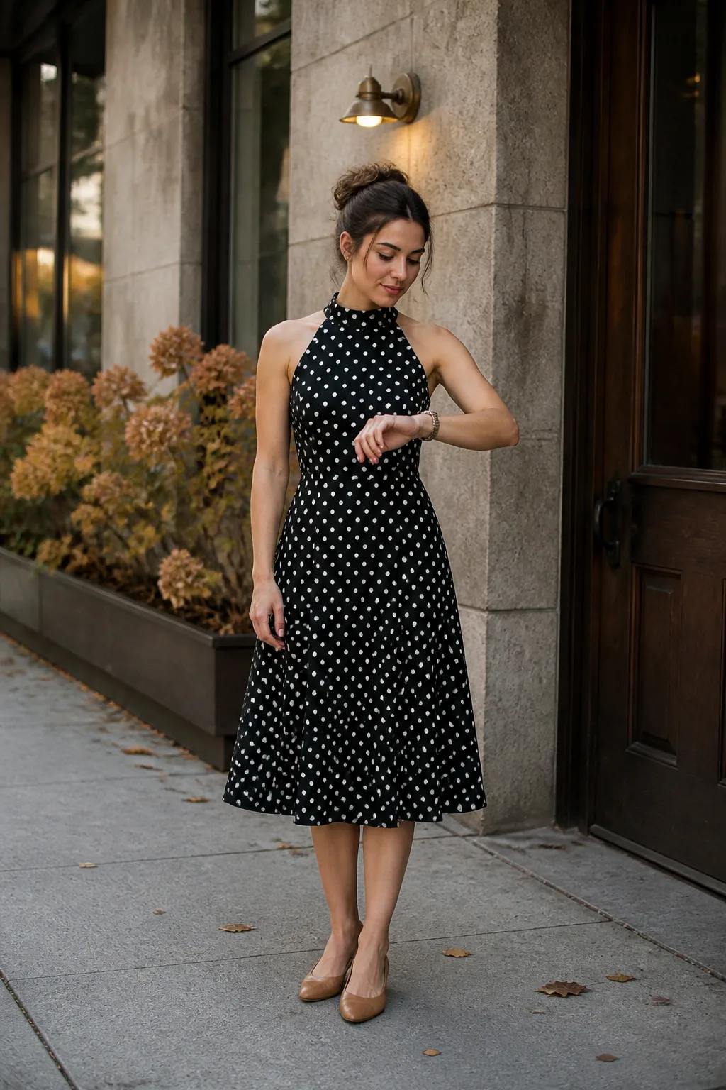 Black Polka Dot Halter Dress